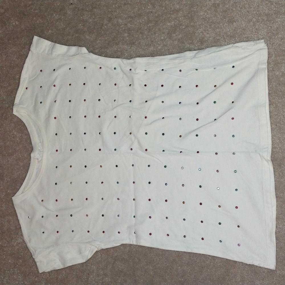 Gap Kids T-Shirt Multicolor Studs Cream/Ivory Color Size Kids 14-16 or XXL